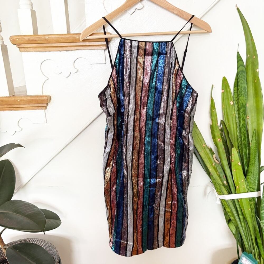 Altar'd State Neva Sequin Stripe Mini Dress Multicolor Party Glam Size M Medium